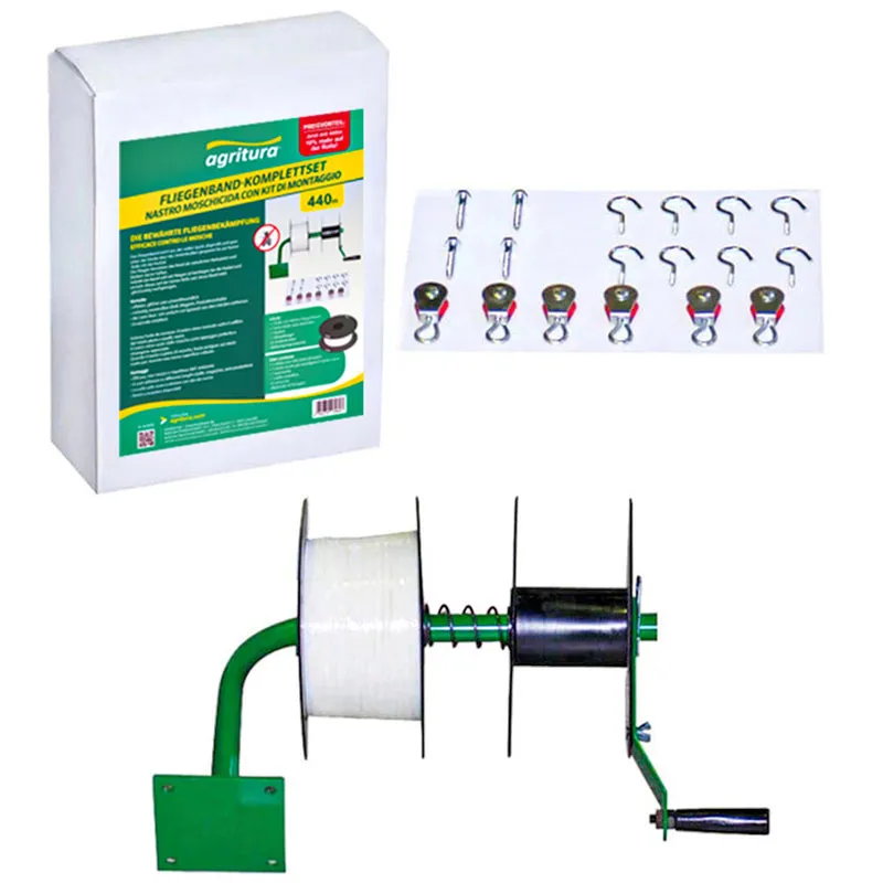 Nastro moschicida con kit di montaggio | rotolo e supporto | set completo | 440m