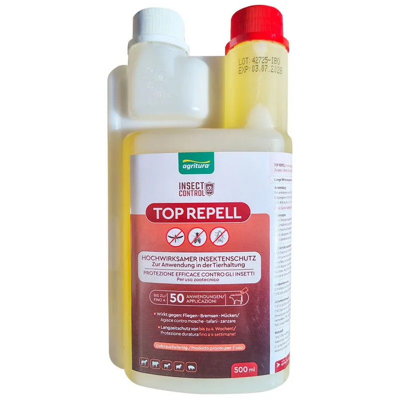 Top Repell repellente insetti, la migliore prevenzione contro i vettori della Blue Tongue e della “nuova peste bovina” la Dermatite Nodulare Contagiosa - 500ml