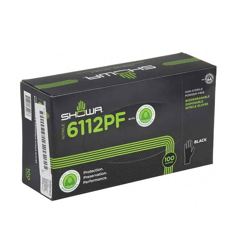 Guanti Showa 6112PF Nero 100 pezzi - monouso e biodegradabile