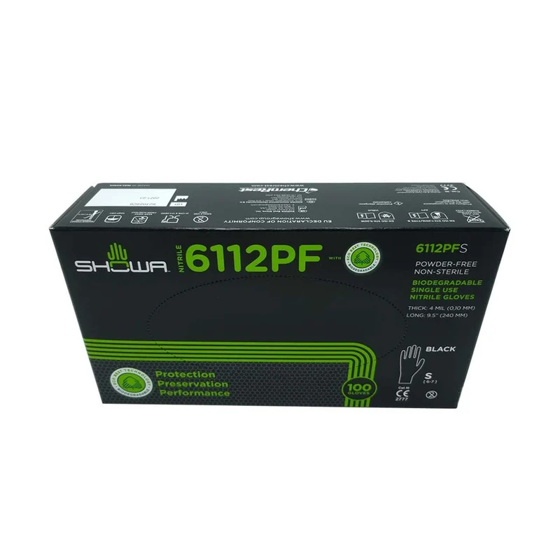 Guanti Showa 6112PF Nero 100 pezzi - monouso e biodegradabile