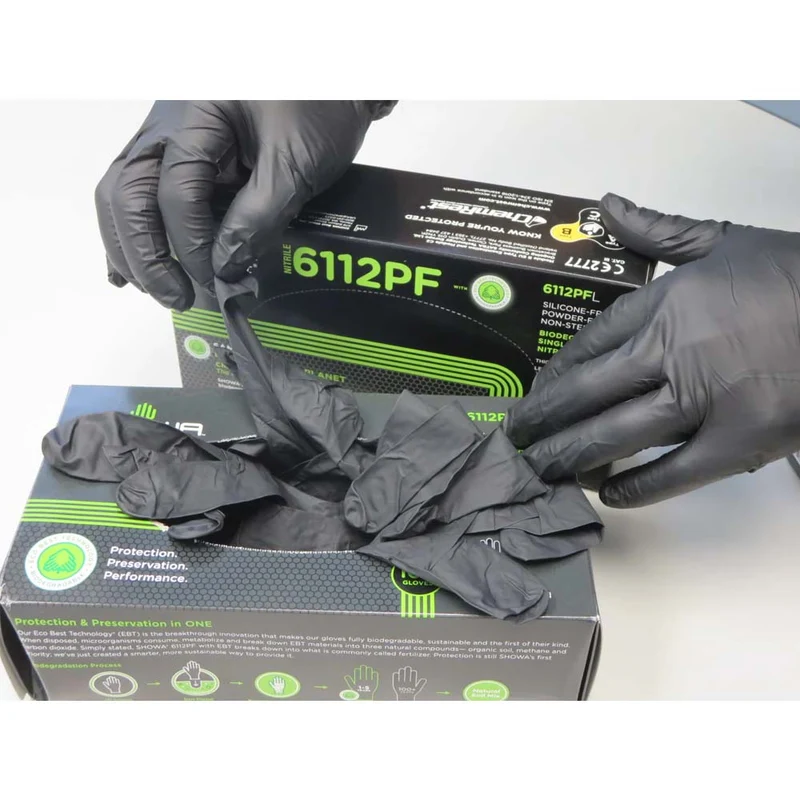 Guanti Showa 6112PF Nero 100 pezzi - monouso e biodegradabile