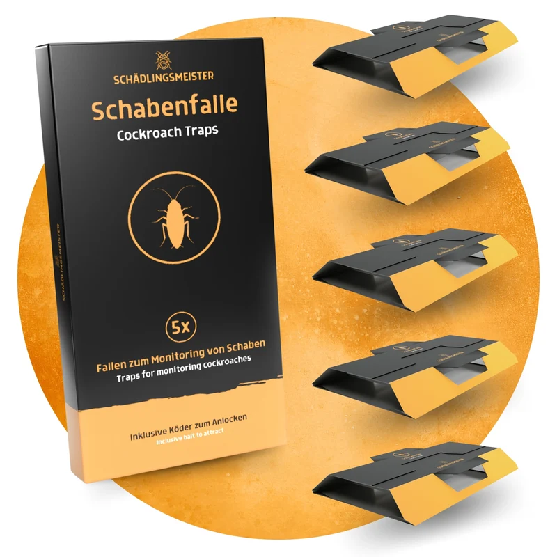 Schabenfalle - 5 Stück - inkl. Köder - Kakerlaken bekämpfen - Zum Monitoring