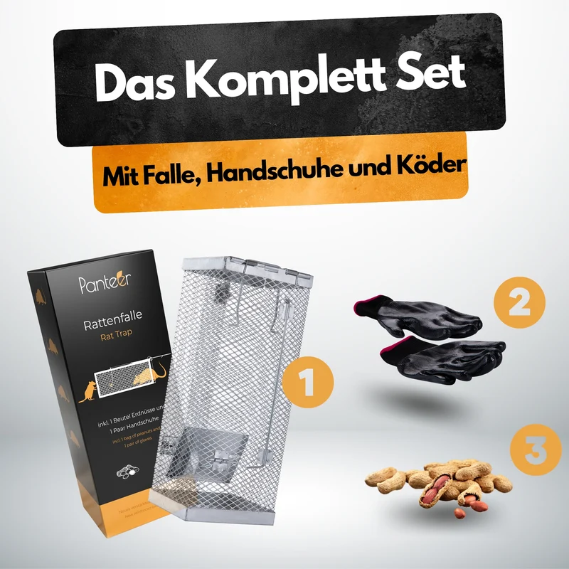 Rattenfalle Komplettset inkl. Köder - Lebendfalle - Vollverzinkt