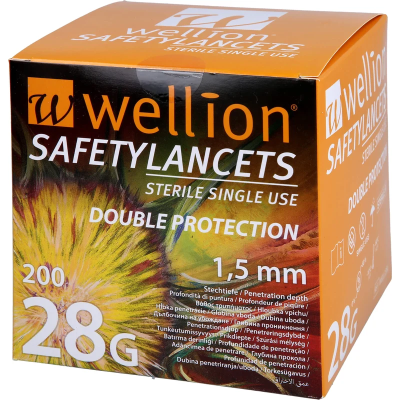Wellion Safetylancets 28 G Sicherheitseinmallanzetten, 200 St. Packung