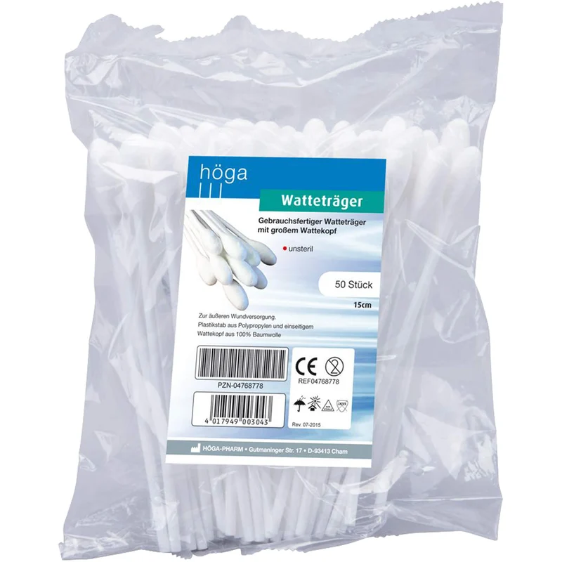 Watteträger 15cm mit großem Wattekopf, 50 St