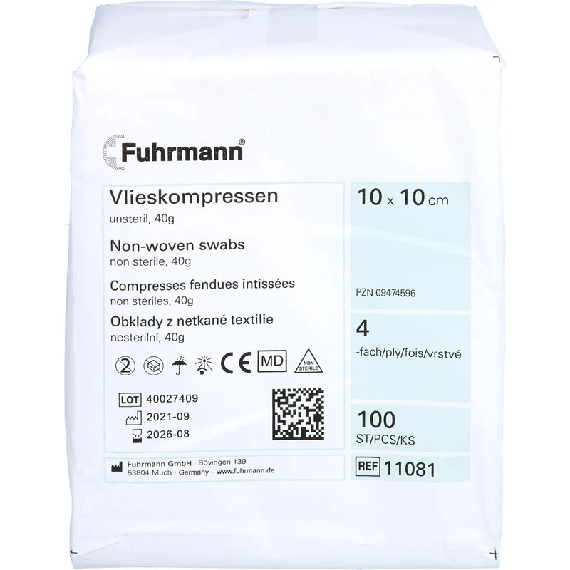Vlieskompressen 10x10cm 4-lagig 40g unsteril, 100 St KOM