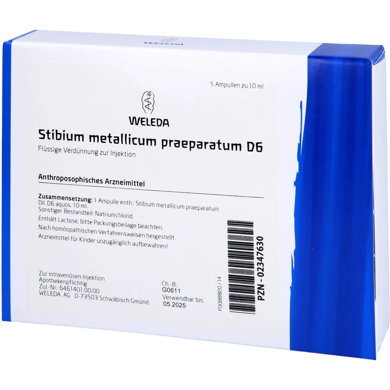 Stibium met. praep. D6 Weleda Amp., 5X10 ml AMP