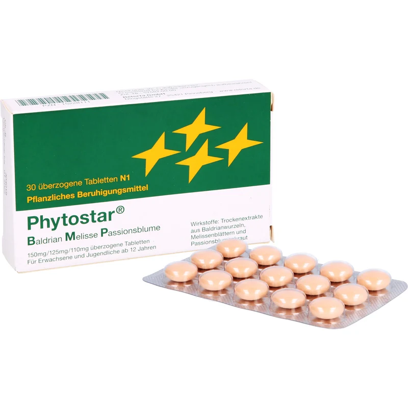 Phytostar Baldrian Melisse Passionsblume 150/125/110mg Tabletten pflanzliches Beruhigungsmittel, 30 St. Tabletten