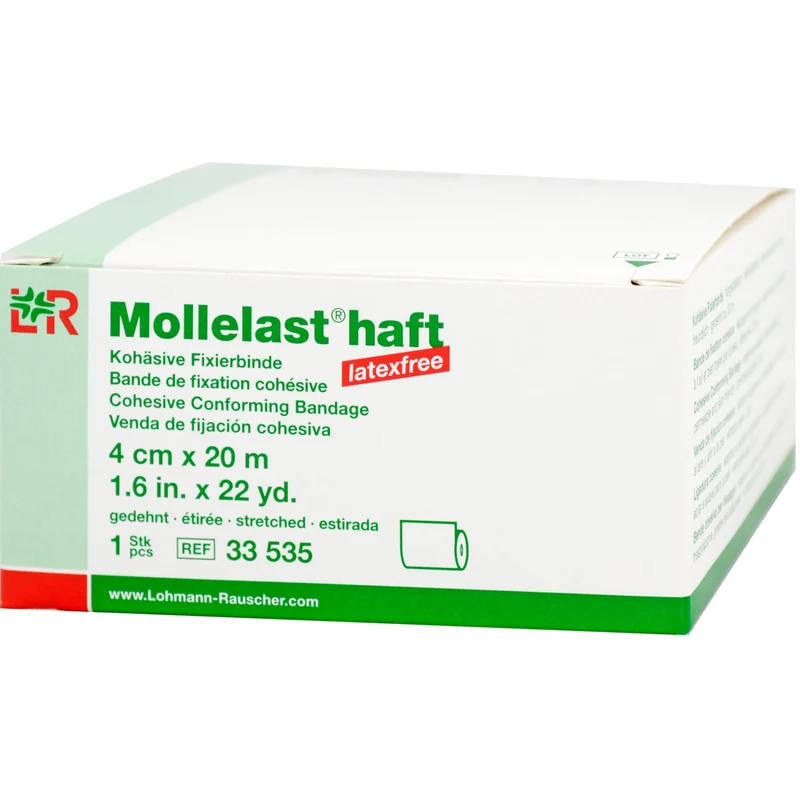 Mollelast haft latexfrei kohäsive Fixierbinde weiß 4cm x 20m gedehnt, 1 St. Binde