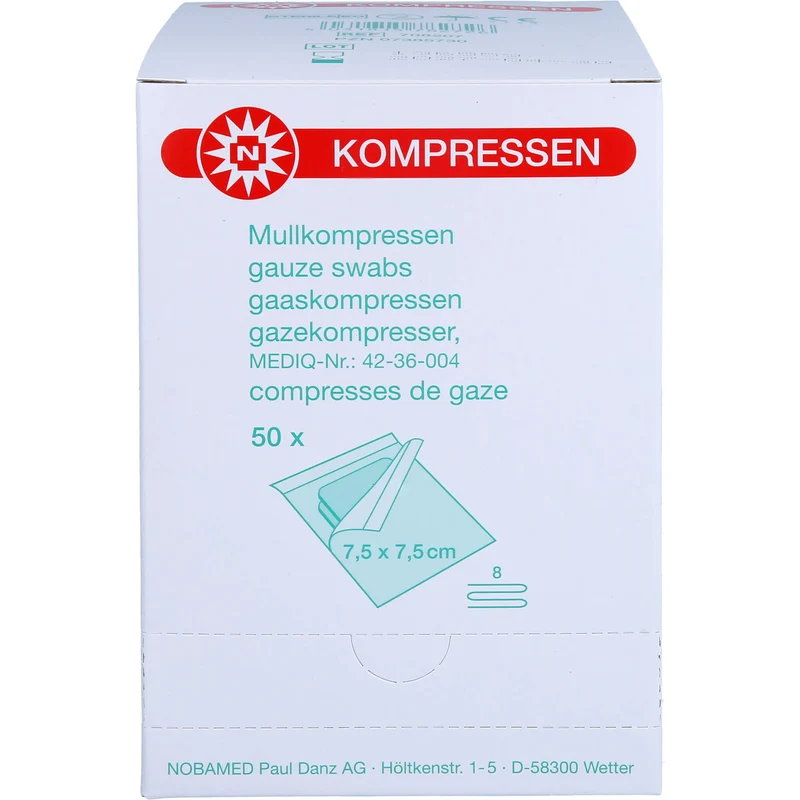 MULLKOMPRESSEN 7,5X7,5CM 8F STERIL, 50X2 St KOM