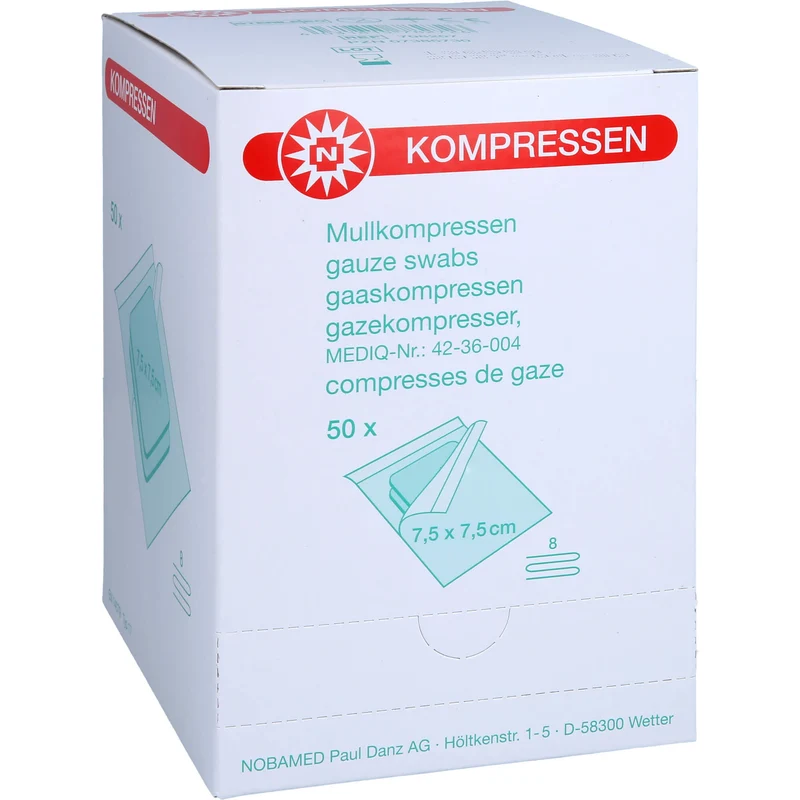 MULLKOMPRESSEN 7,5X7,5CM 8F STERIL, 50X2 St KOM