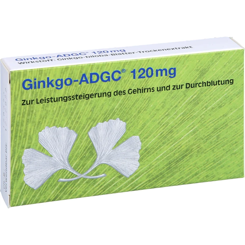 Ginkgo-ADGC 120 mg Filmtabletten zur Leistungssteigerung des Gehirns und zur Durchblutung, 20 St. Tabletten