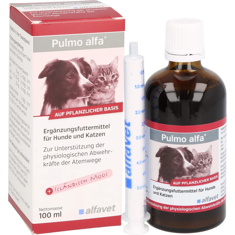 Pulmo alfa Lösung zur Unterstützung der physiologischen Abwehrkräfte der Atemwege für Hunde und Katzen, 100 ml Lösung