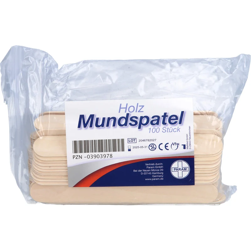 PARAM Mundspatel aus Holz zum Auftragen von Salben und zur Inspektion des Rachenraums, 100 St. Holzspatel