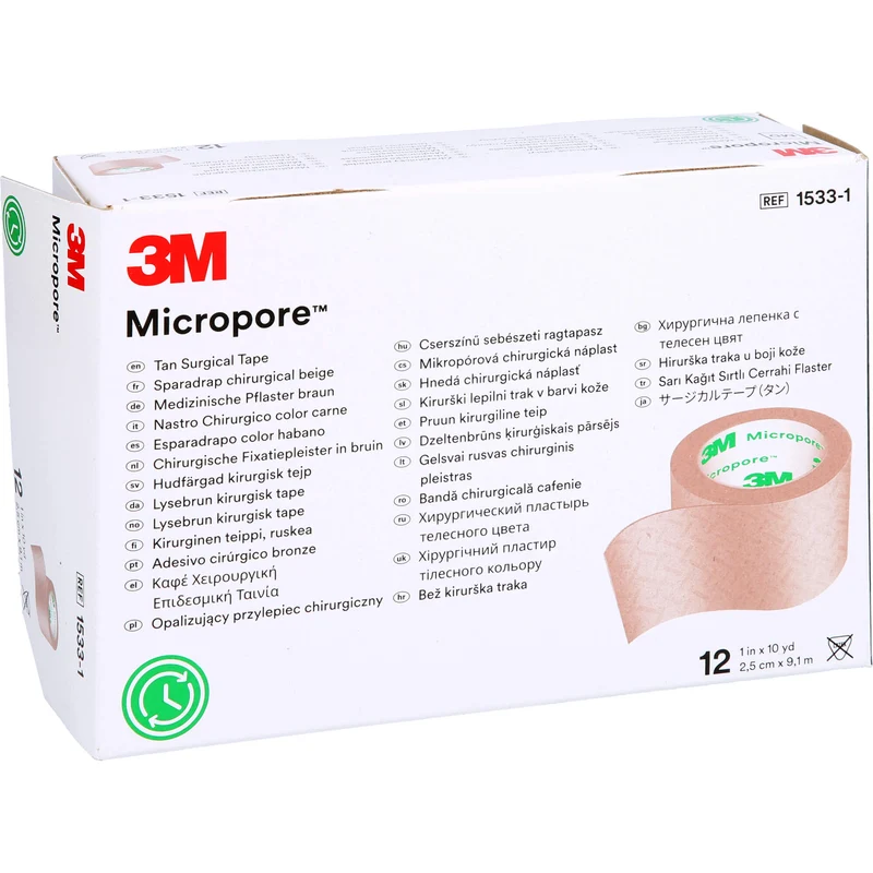 3M Micropore hypoallergenes Vliespflaster 2,5 cm x 9,1 m hautfarben, 12 St. Pflaster