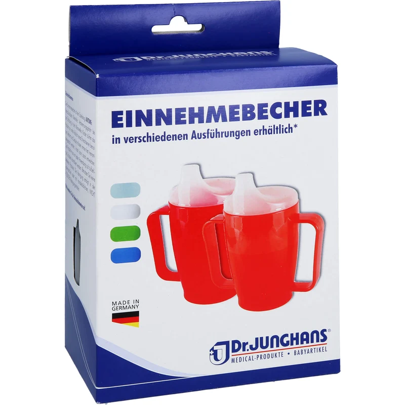 Dr. Junghans Einnehmebecher 250 ml mit Griff weiß 2 Deckel 4 und 12 mm, 1 St. Becher