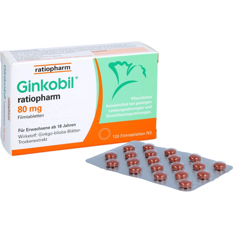 Ginkobil ratiopharm 80 mg Filmtabletten bei geistigen Leistungsstörungen und Durchblutungsstörungen, 120 St. Tabletten