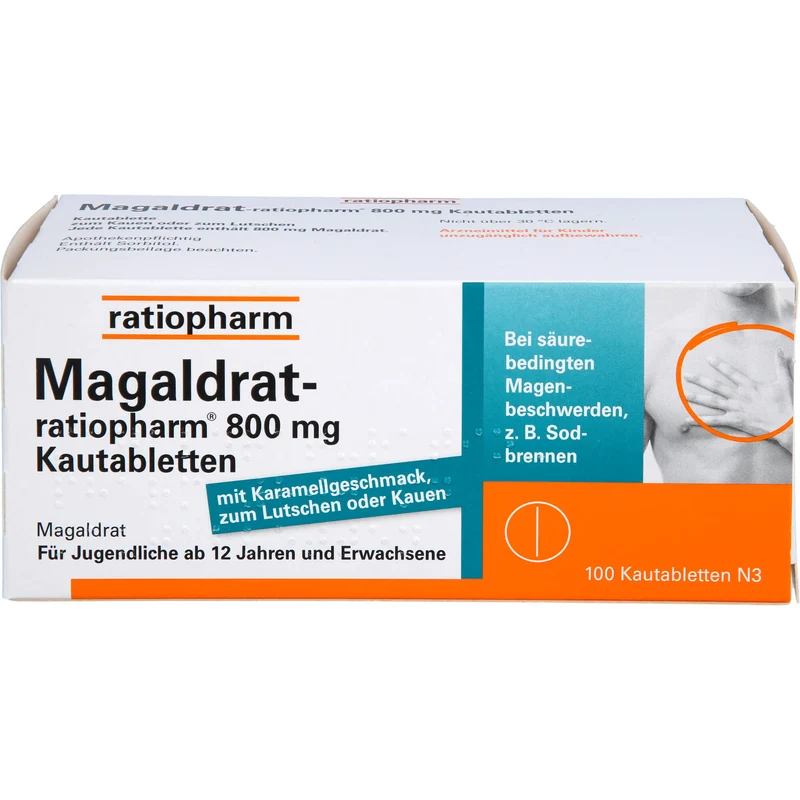 Magaldrat-ratiopharm 800 mg Kautabletten bei säurebedingten Magenbeschwerden z.B. Sodbrennen, 100 St. Tabletten