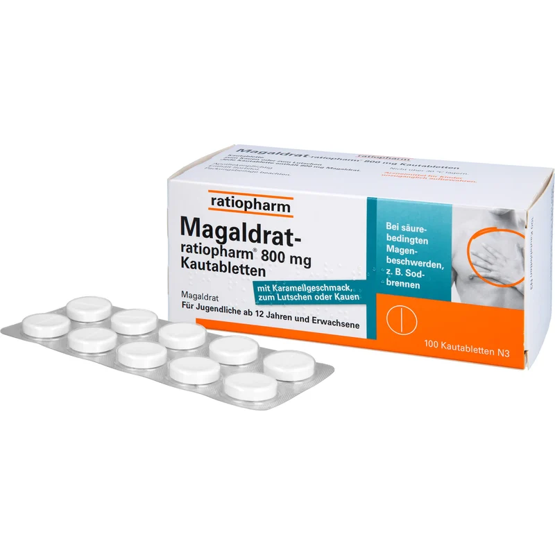 Magaldrat-ratiopharm 800 mg Kautabletten bei säurebedingten Magenbeschwerden z.B. Sodbrennen, 100 St. Tabletten