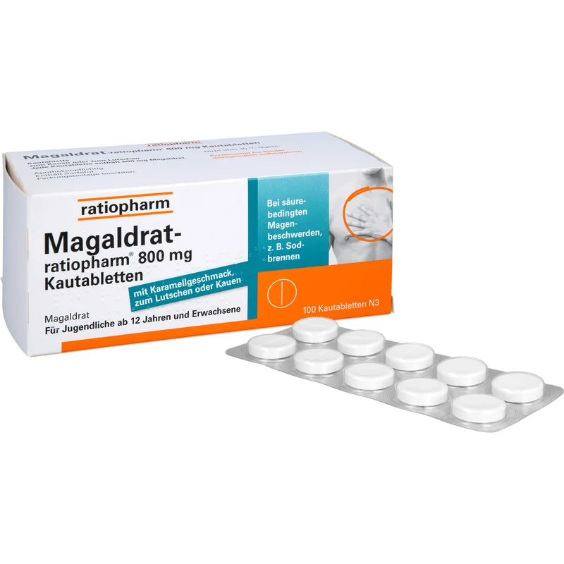 Magaldrat-ratiopharm 800 mg Kautabletten bei säurebedingten Magenbeschwerden z.B. Sodbrennen, 100 St. Tabletten
