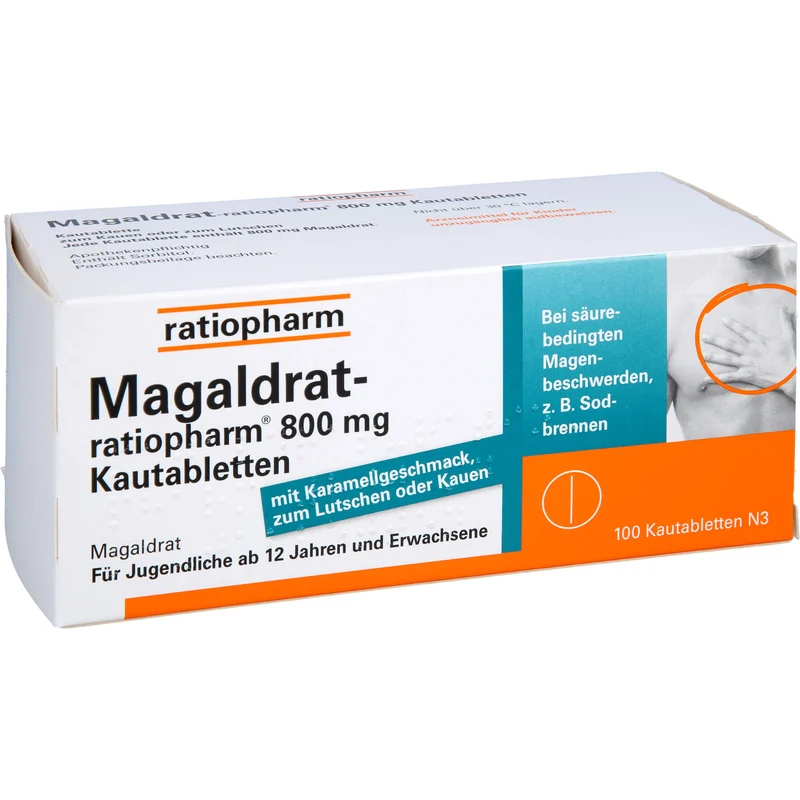 Magaldrat-ratiopharm 800 mg Kautabletten bei säurebedingten Magenbeschwerden z.B. Sodbrennen, 100 St. Tabletten