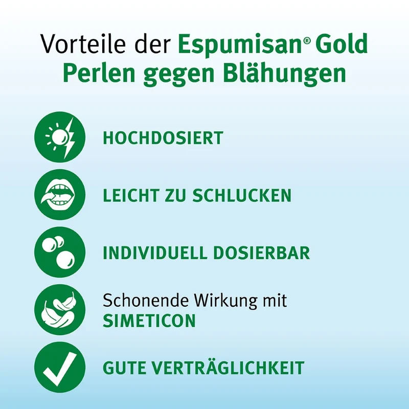 Espumisan Gold Perlen gegen Blähungen (Medizinprodukt), 20 St. Kapseln