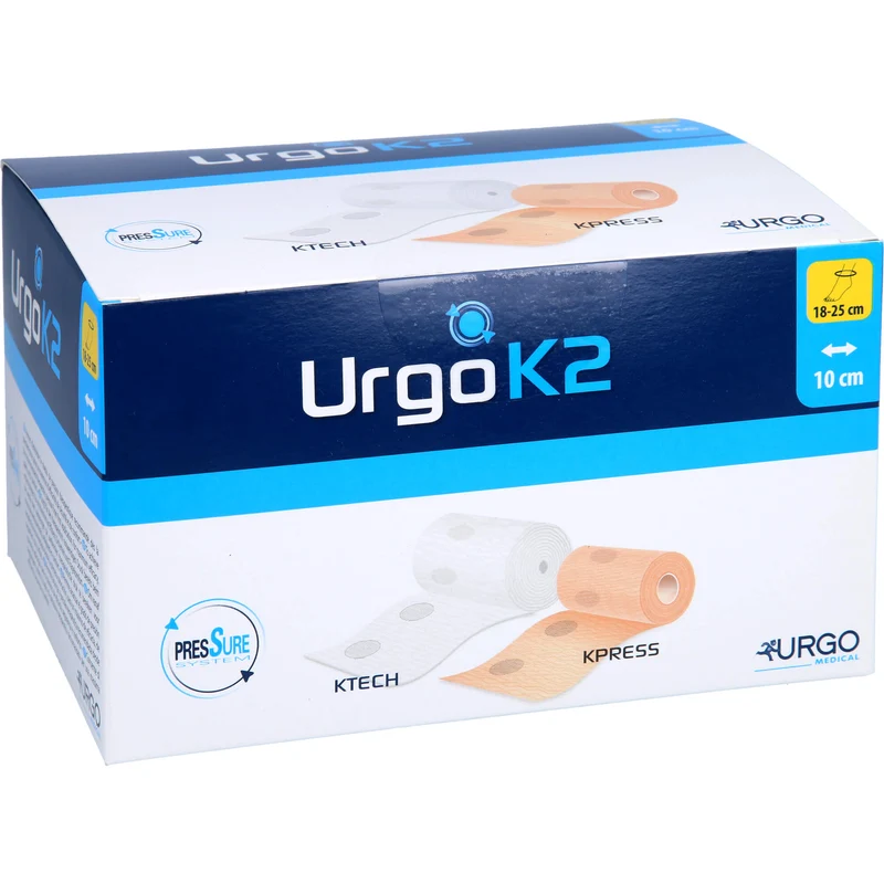 UrgoK2 zweilagiger Kompressionsverband mit Druckindikator Knöchelumfang 18 - 25 cm 10 cm breit, 1 St. Binde
