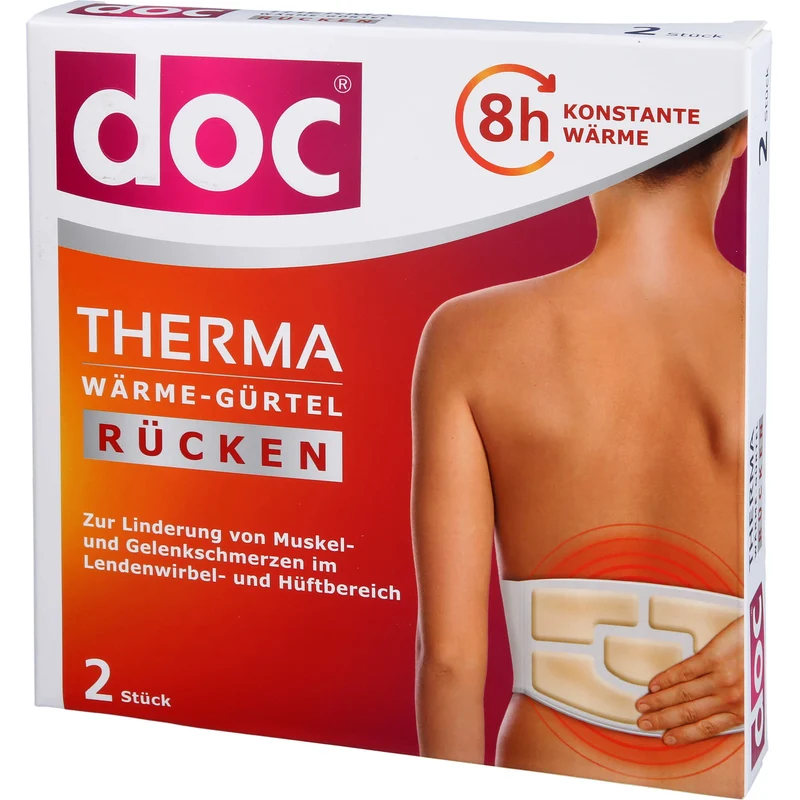 Doc Therma Wärme-Gürtel Rücken Pflaster zur vorübergehenden Linderung von Muskel- und Gelenkschmerzen, 2 St. Pflaster