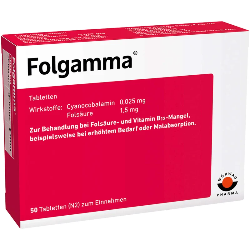 Folgamma Tabletten bei Folsäure und Vitamin B12 Mangel, 50 St. Tabletten
