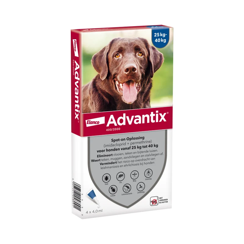 Advantix vlooien- en tekenpipet voor honden 400/2000 (25 tot 40 kg)