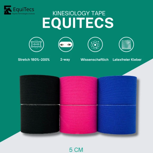EquiTecs Kinesiology Tape 2-Way 5cmx5m Set (Pink,Royalblau,Schwarz)