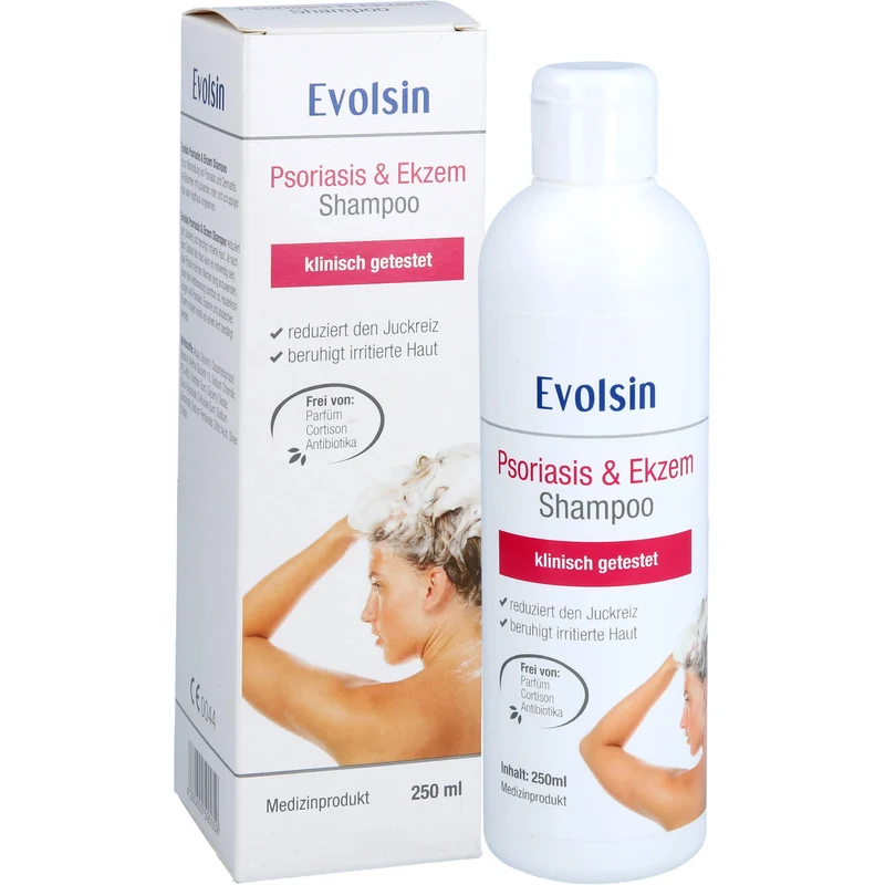 Evolsin Ekzem & Psoriasis Shampoo bei Schuppenflechte, Ekzemen & Neurodermitis auf Kopfhaut & Körper, 250 ml Shampoo