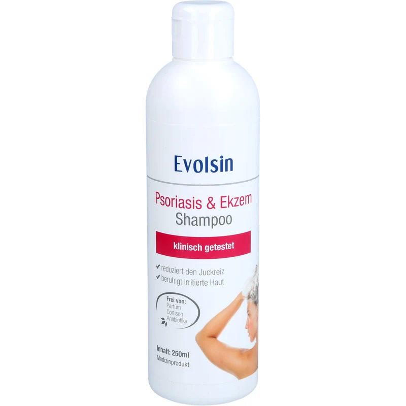 Evolsin Ekzem & Psoriasis Shampoo bei Schuppenflechte, Ekzemen & Neurodermitis auf Kopfhaut & Körper, 250 ml Shampoo
