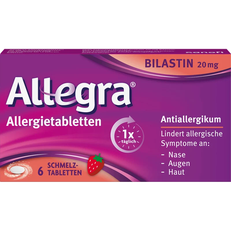 Allegra Allergietabletten Bilastin 20 mg lindert allergische Symptome, 6 St. Tabletten