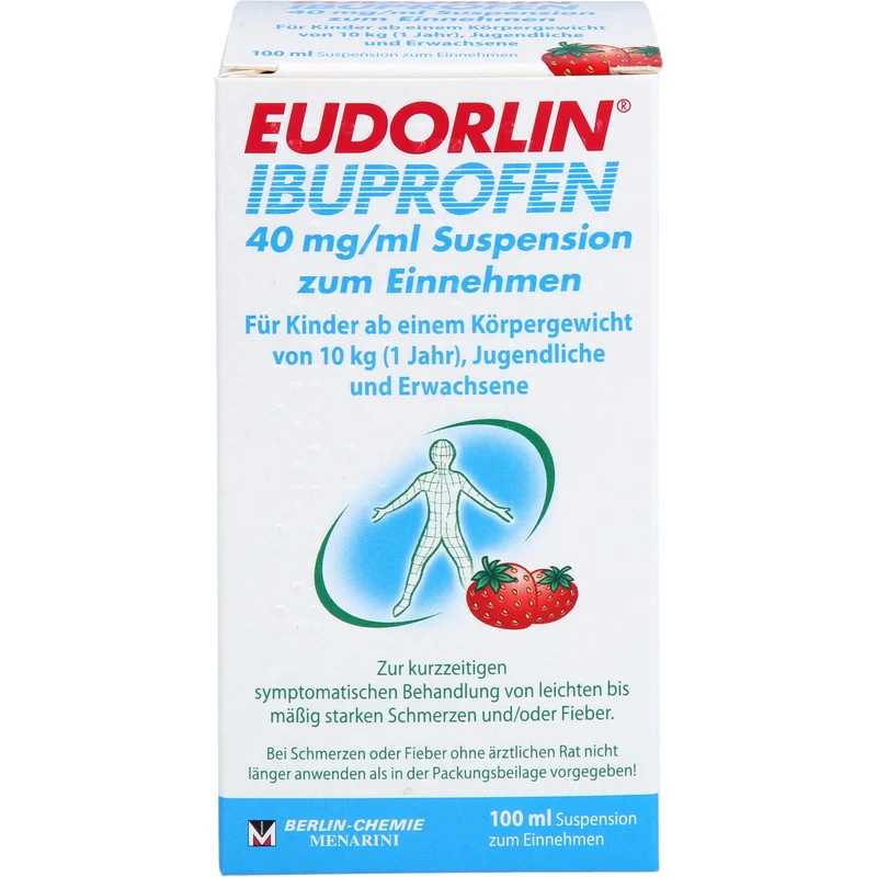 EUDORLIN Ibuprofen 40 mg/ml Suspension bei Schmerzen oder Fieber mit Erdbeergeschmack, 100 ml Lösung