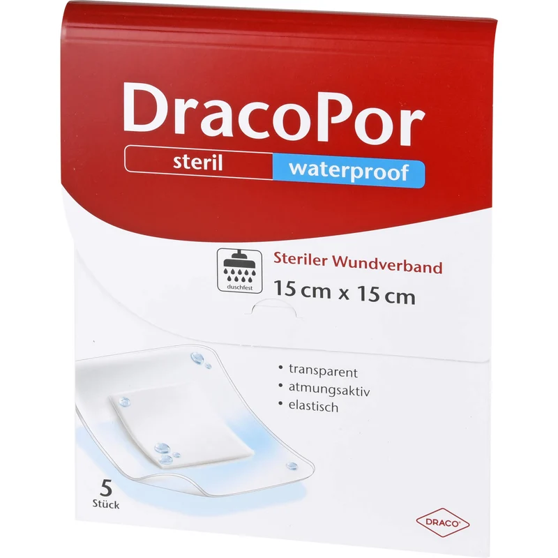 DRACOPOR waterproof Wundverband 15x15 cm steril, 5 St. Pflaster