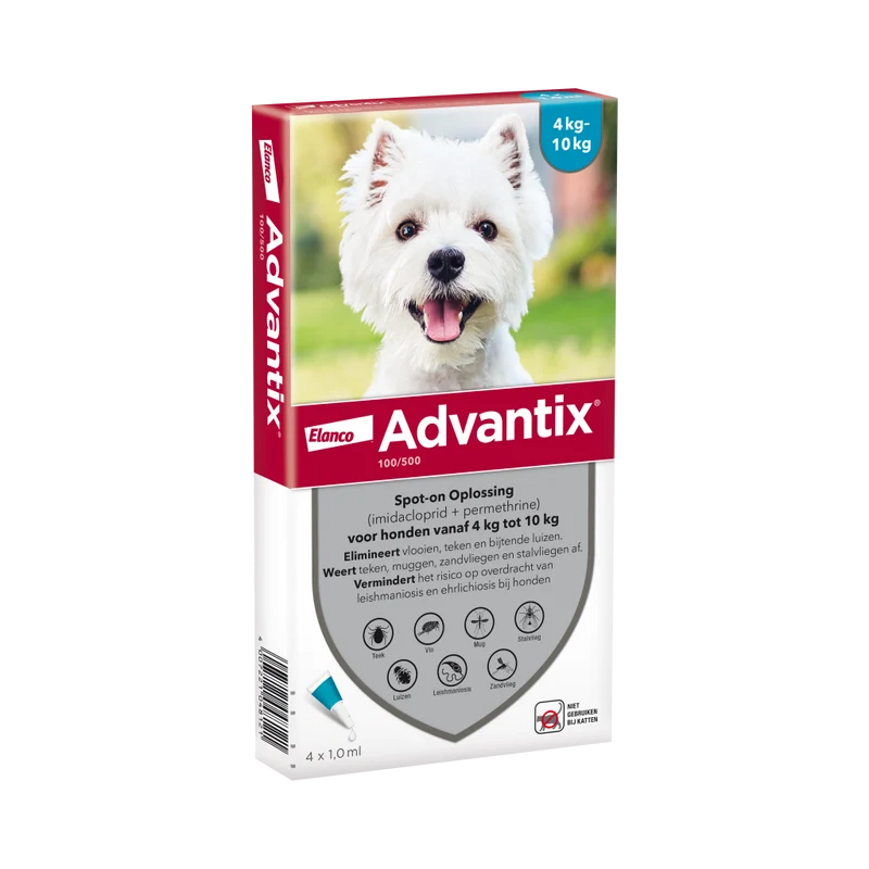 Advantix vlooien- en tekenpipet voor honden 100/500 (4 tot 10 kg)