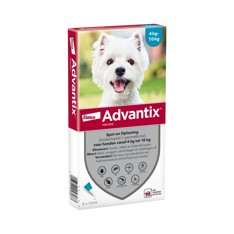 Advantix vlooien- en tekenpipet voor honden 100/500 (4 tot 10 kg)