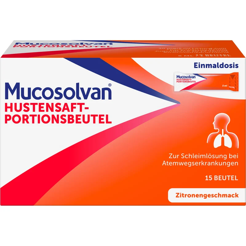 Mucosolvan Hustensaft 30 mg/5 ml zur Schleimlösung mit Zitronengeschmack, 15 St. Beutel