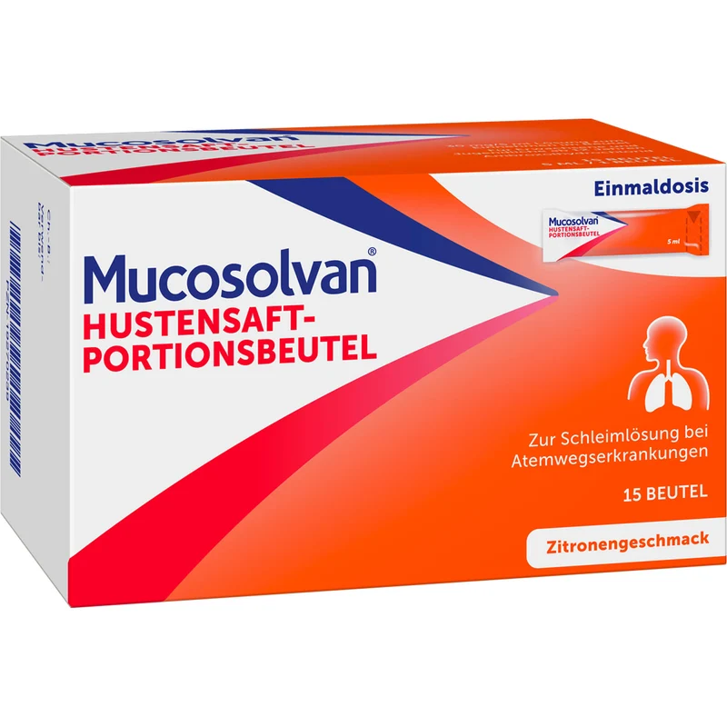 Mucosolvan Hustensaft 30 mg/5 ml zur Schleimlösung mit Zitronengeschmack, 15 St. Beutel