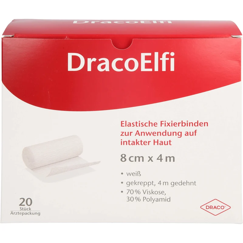 DRACO ELFI elastische Fixierbinde gekreppt 4 m x 8 cm weiß, 20 St. Binde