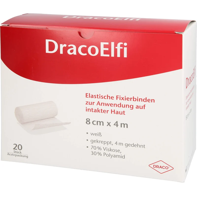 DRACO ELFI elastische Fixierbinde gekreppt 4 m x 8 cm weiß, 20 St. Binde