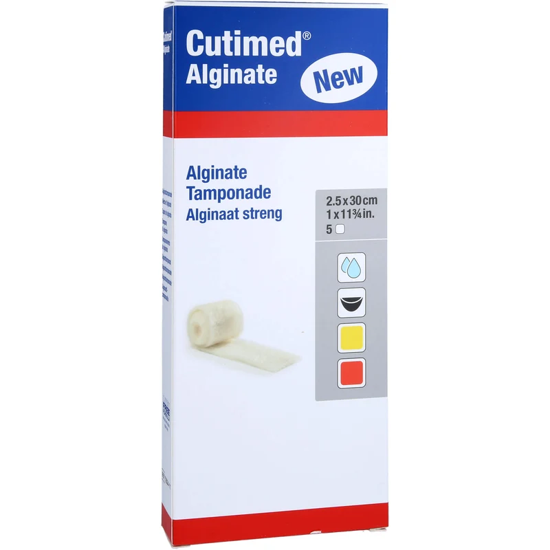 Cutimed Alginate 2,5x30cm Alginattamponade, 5 St TPO