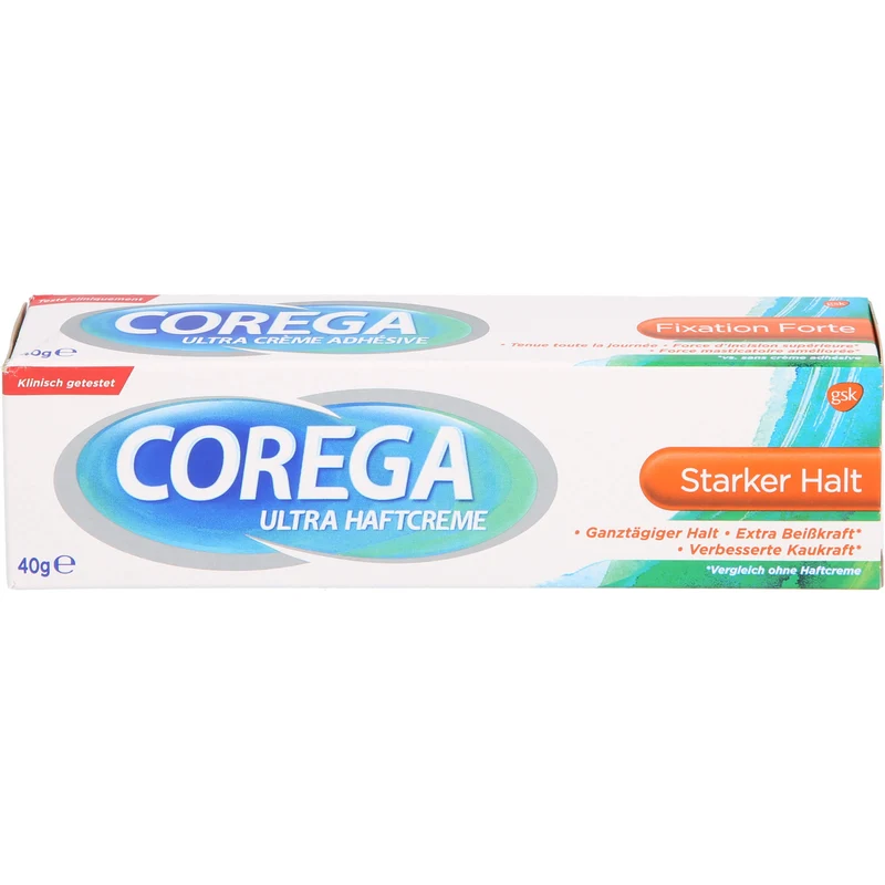 Corega ultra Haftcreme mit starkem Halt für Teil- und Vollprothesen, 40 g Creme