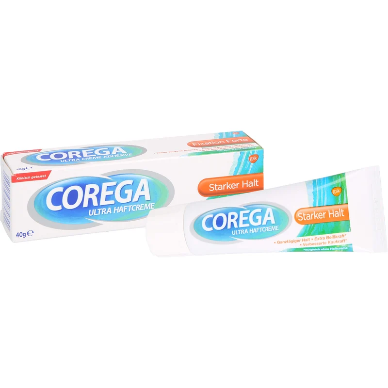 Corega ultra Haftcreme mit starkem Halt für Teil- und Vollprothesen, 40 g Creme