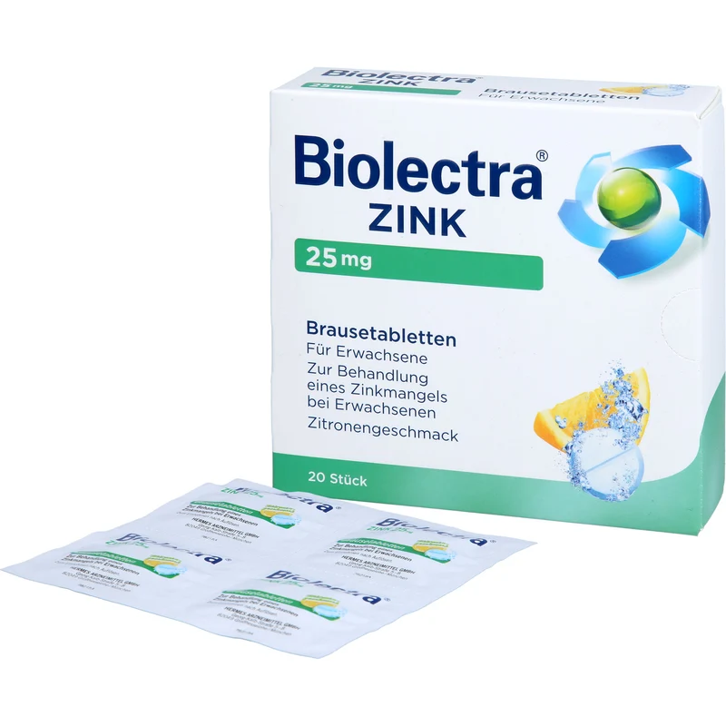Biolectra Zink 25 mg Zitrone Brausetabletten zur Behandlung eines Zinkmangels, 20 St. Tabletten
