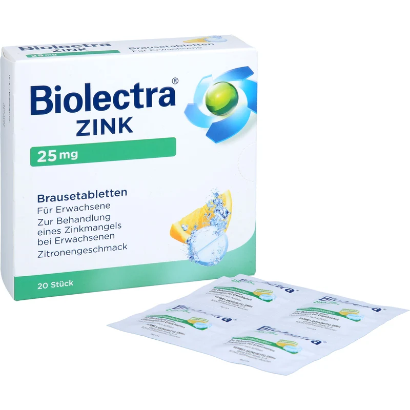 Biolectra Zink 25 mg Zitrone Brausetabletten zur Behandlung eines Zinkmangels, 20 St. Tabletten