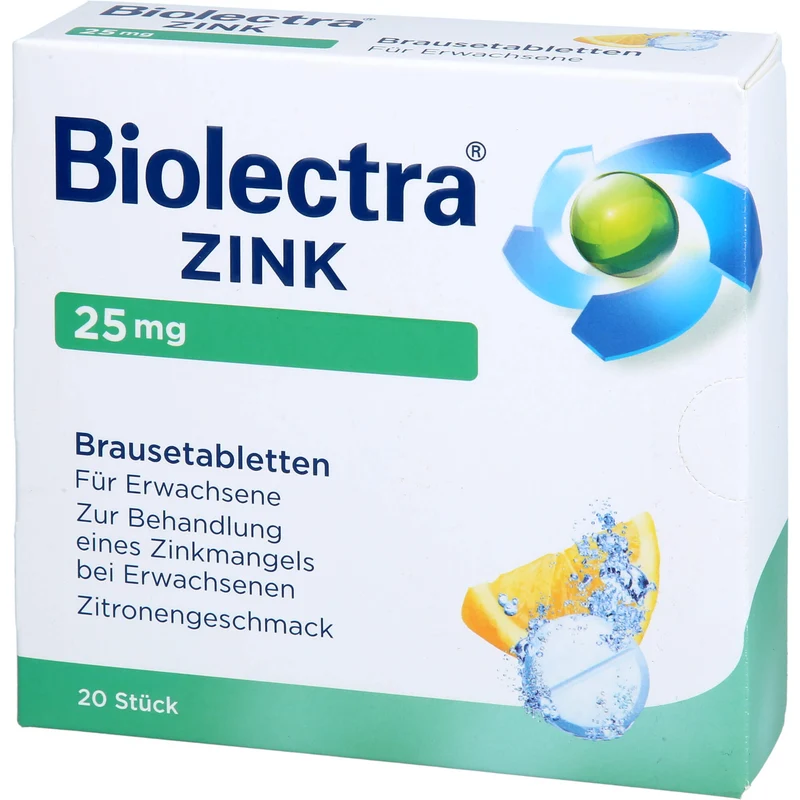 Biolectra Zink 25 mg Zitrone Brausetabletten zur Behandlung eines Zinkmangels, 20 St. Tabletten