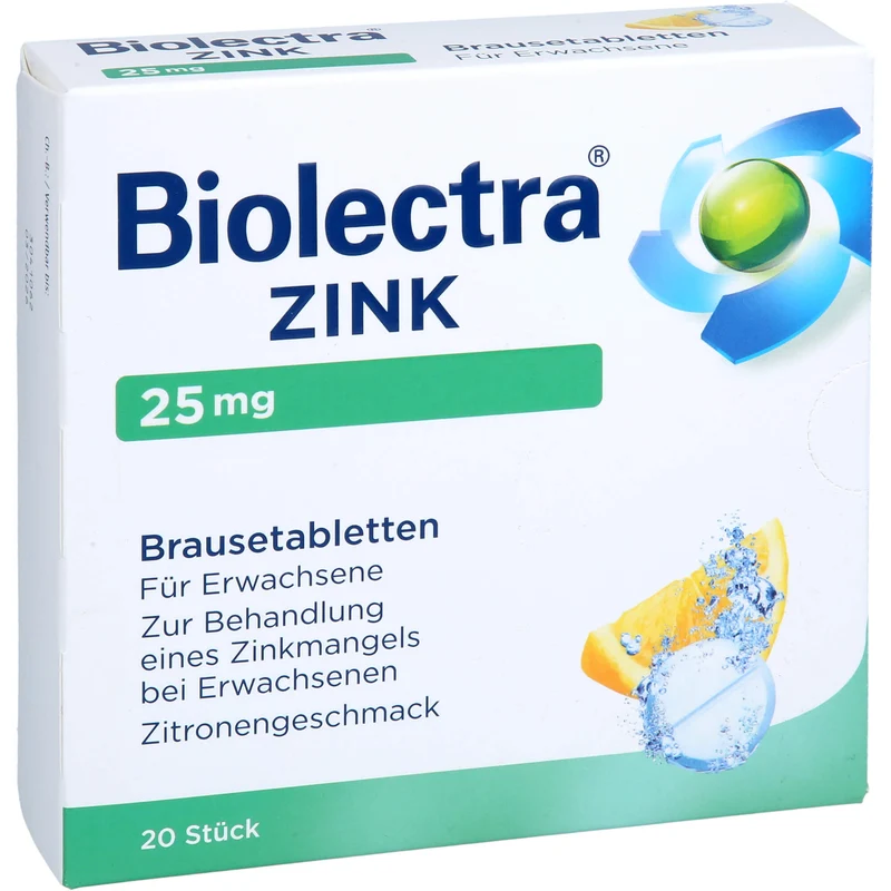 Biolectra Zink 25 mg Zitrone Brausetabletten zur Behandlung eines Zinkmangels, 20 St. Tabletten