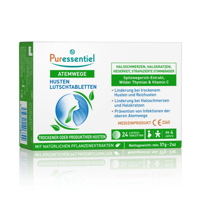 Husten Lutschtabletten mit Spitzwegerich, wildem Thymian und Vitamin C – zur Linderung von trockenem und feuchtem Husten, 24 St. Tabletten